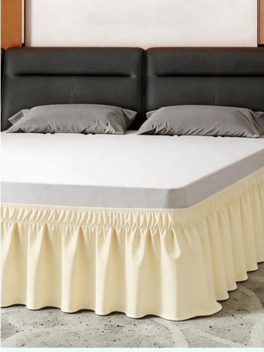 QUEEN Wrap Around Bed Skirt Dust Ruffle 14” Drop Cotton/Polyester - LIGHT YELLOW